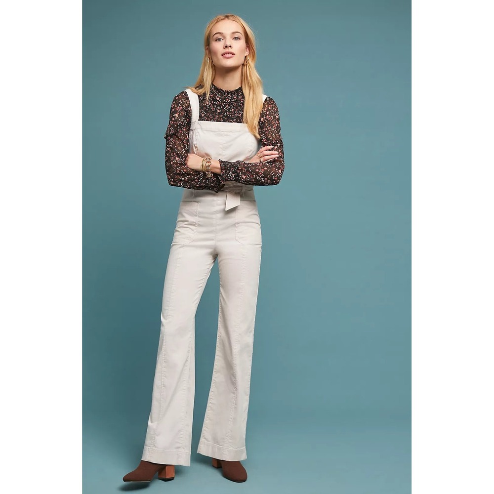 Pilcro by‎ Anthropologie Belted Utility Jumpsuit Cream Cotton Blend Wide Leg 8